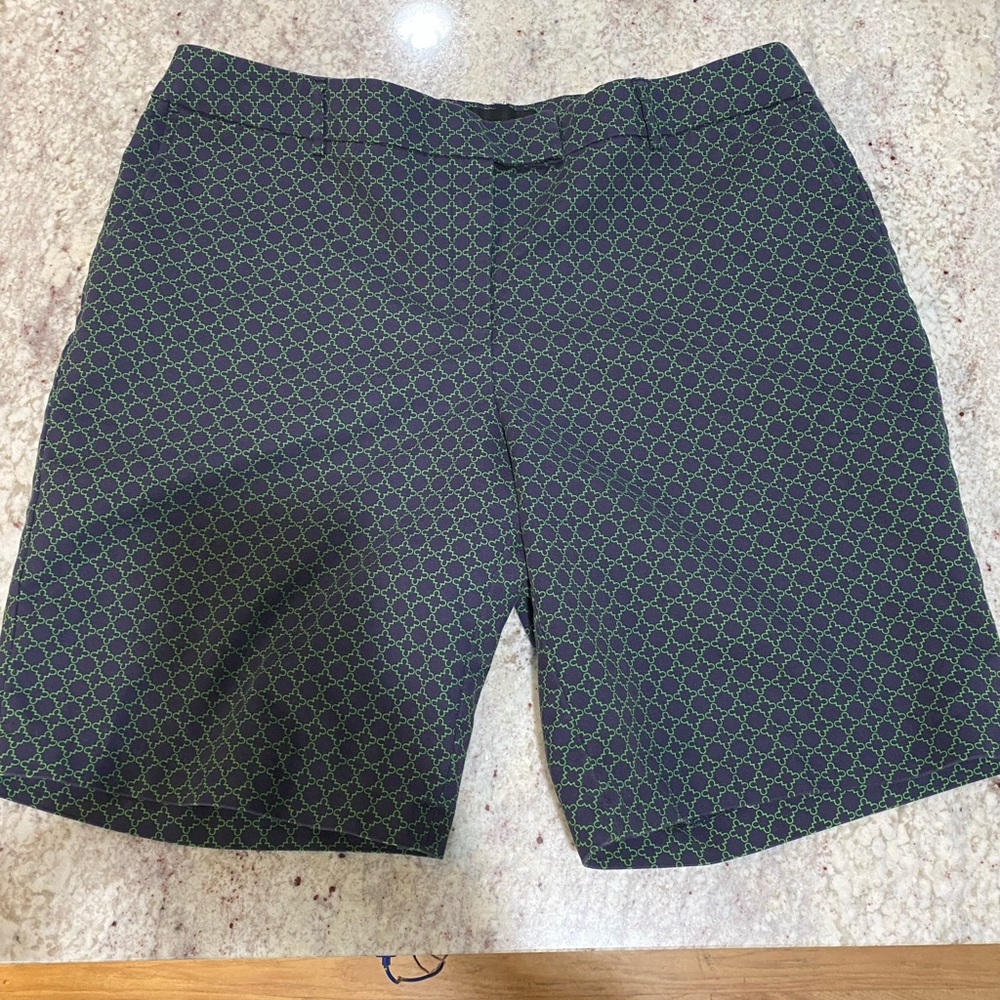 Cynthia Rowley Woman Navy Lime Green Geometric Clover Print Shorts Plus Size 16W